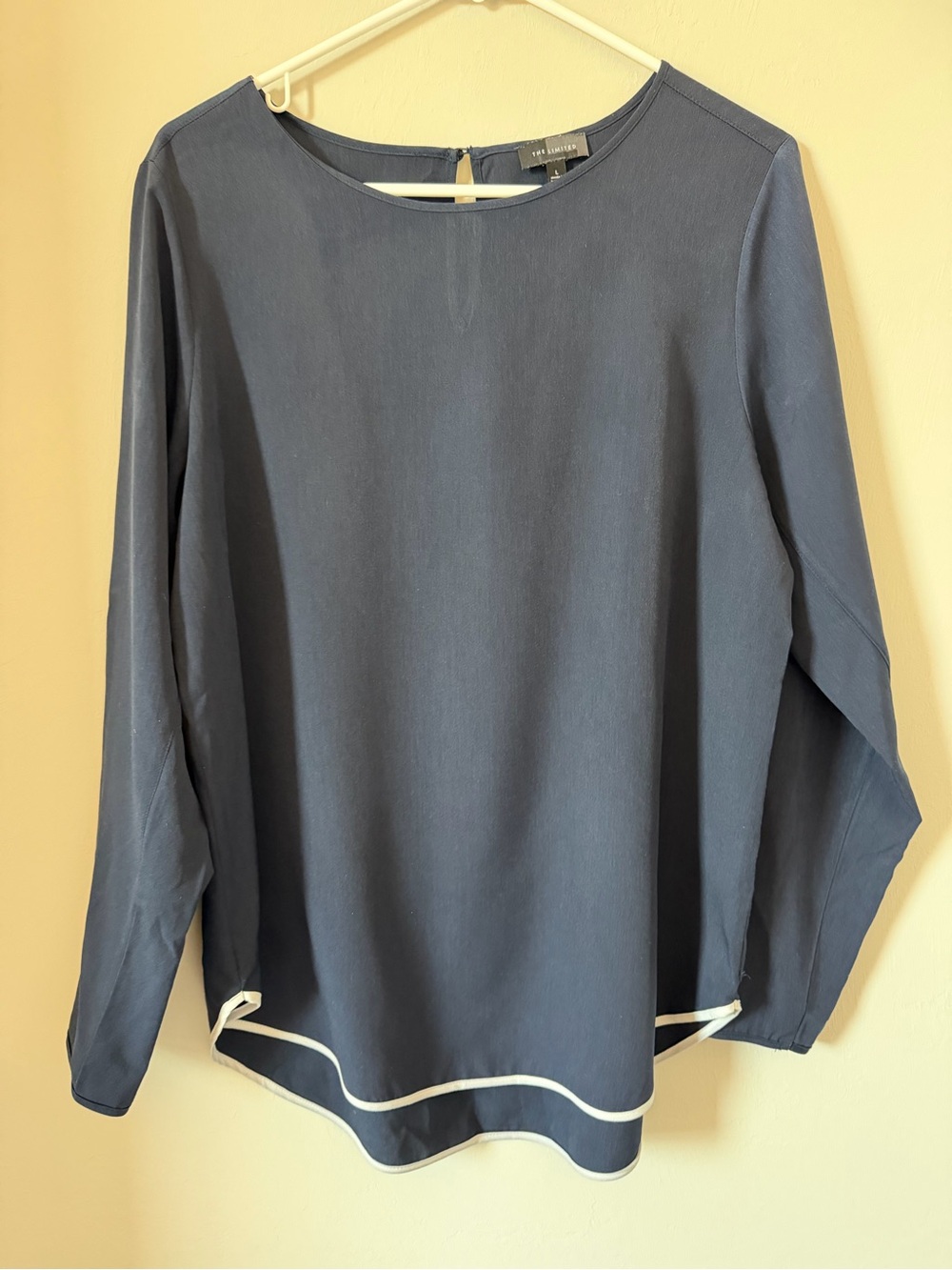The Limited Navy Long-Sleeve Blouse with White Trim